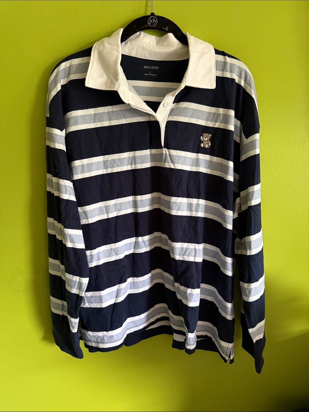 NWT Hollister Blue & White Striped Rugby Like Top Shirt Size L